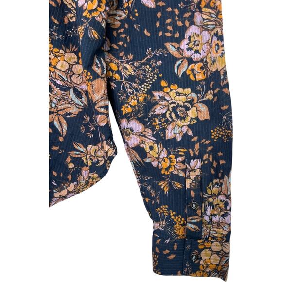 Anthropologie Pilcro Top Womens Large Blue Cottagecore Floral Sheer Peasant Boho - Picture 9 of 11